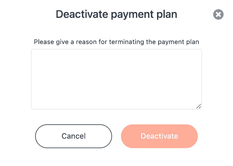CollectIC deactivate payment plan